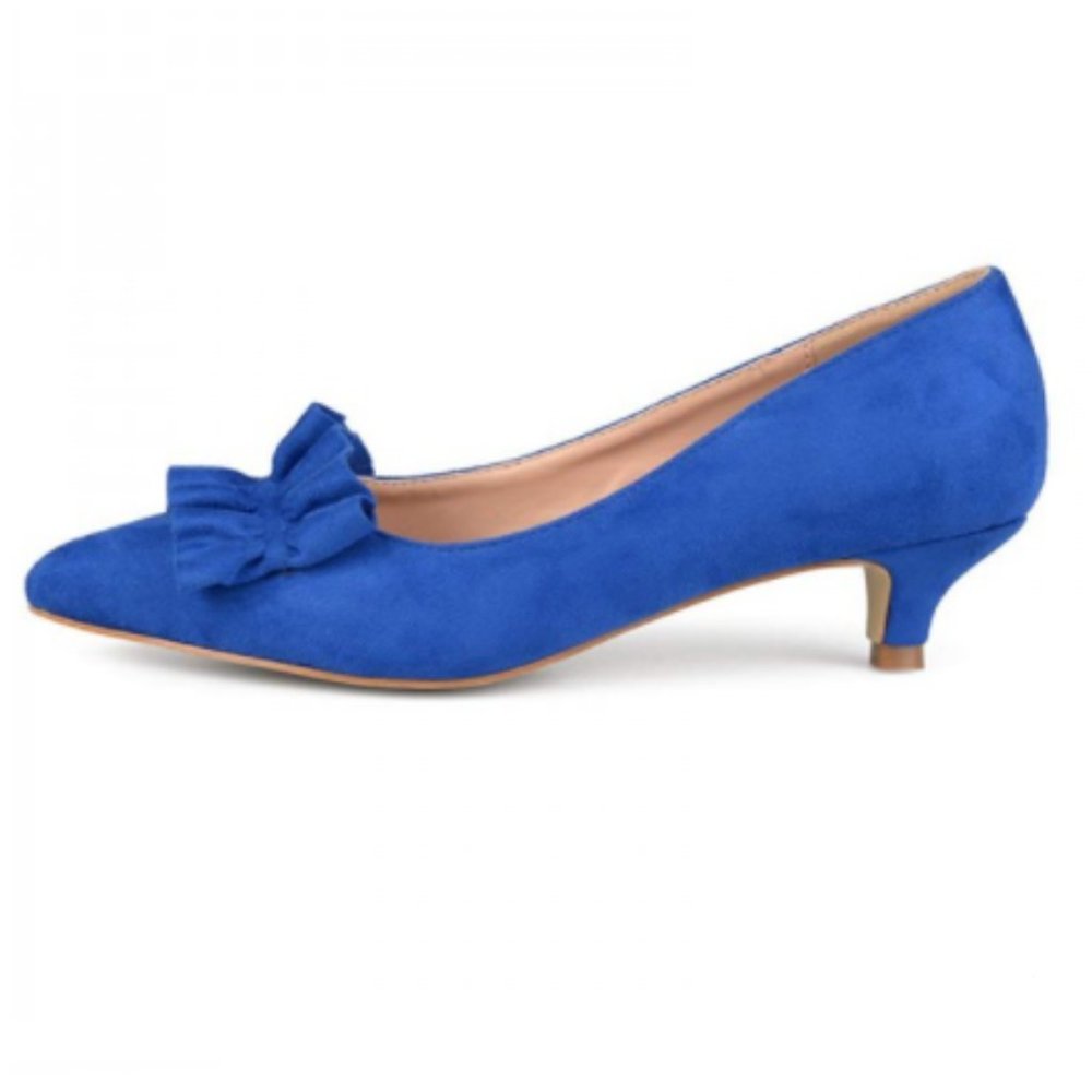FSJ Royal Bule Ruffle Basic Pumps Kitten Heel Pointed Toe Pumps